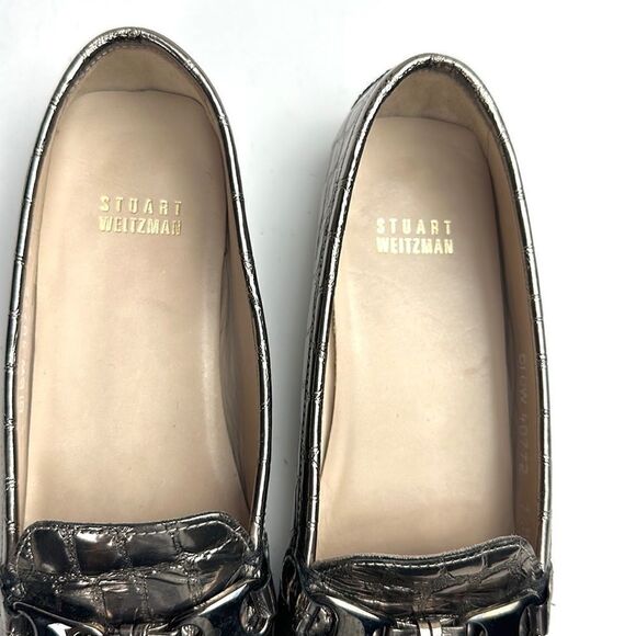 Stuart Weitzman Metallic Croc Embossed Topstitch Moccasin Loafer With Tassel 7,5 - Picture 15 of 16